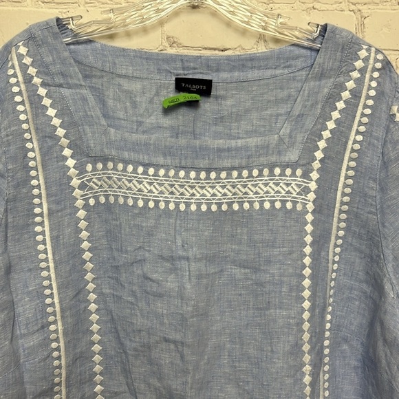 Talbots Plus Linen Peasant Top - Picture 3 of 11